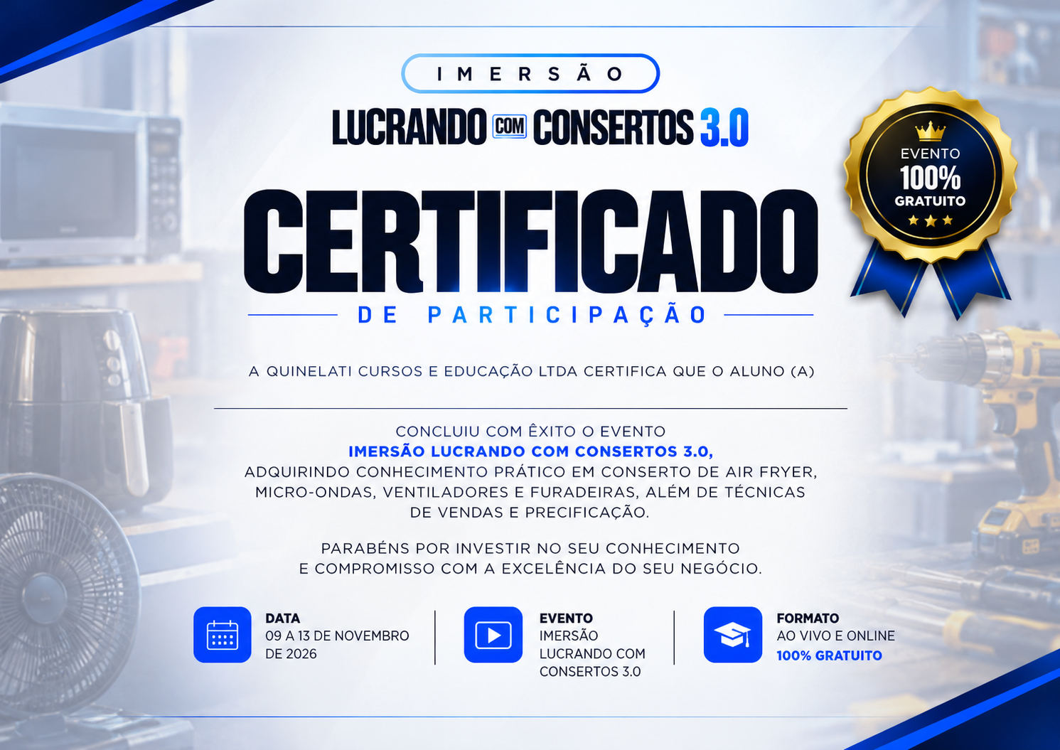 Certificado da Imersão Lucrando com Consertos 3.0